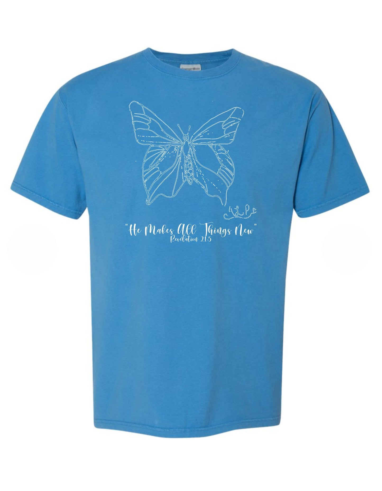 Revelation 21:5 Blue butterfly tee- Aubrey Patillo