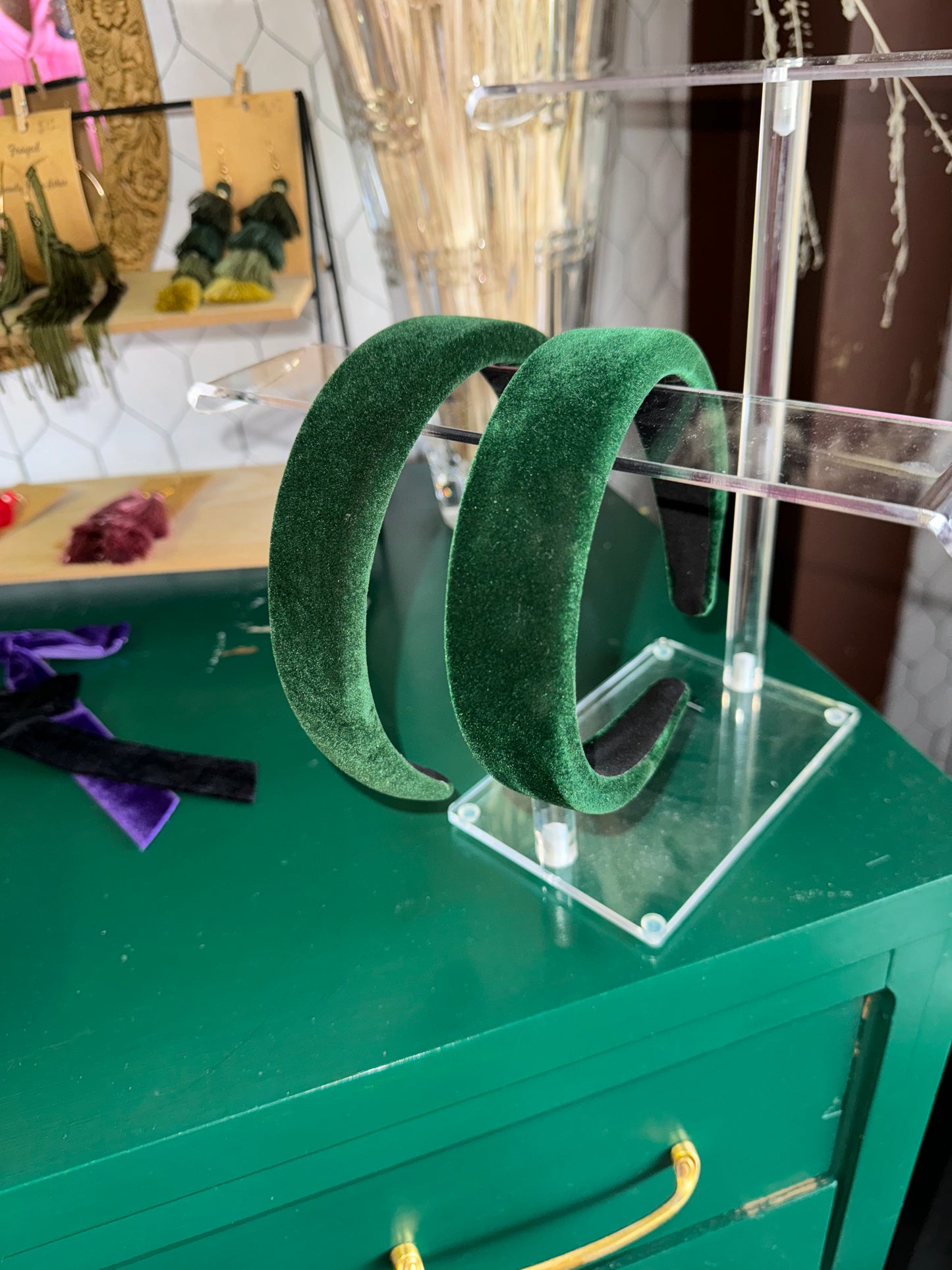 Velvet emerald headbands