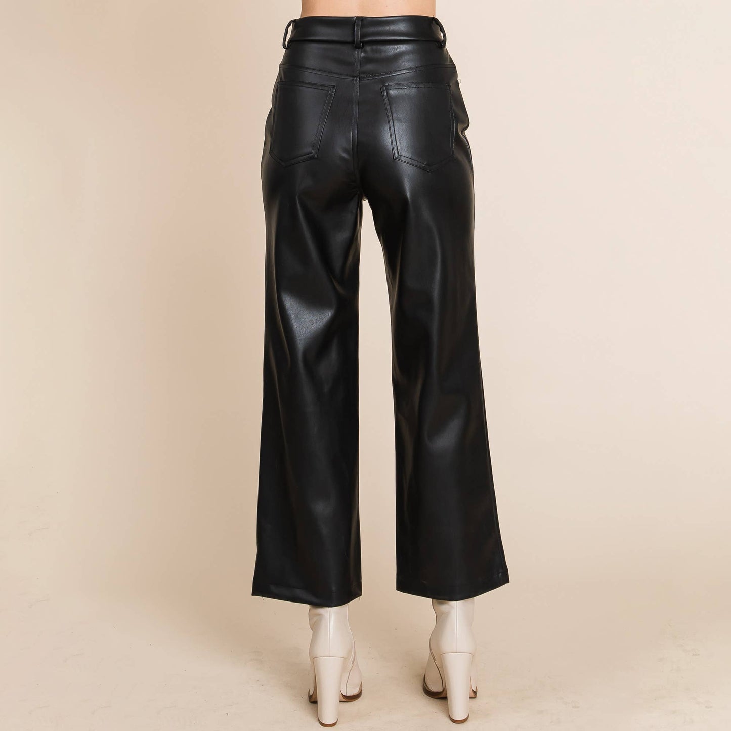 Wide Leg Fleece Faux Leather Pants