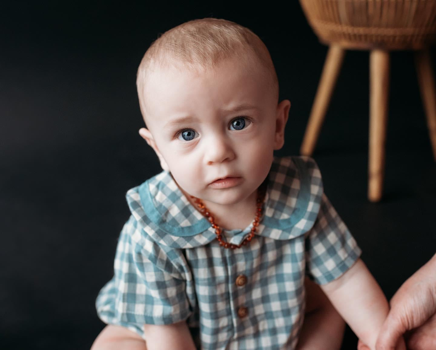 Infant blue gingham Romper - boys