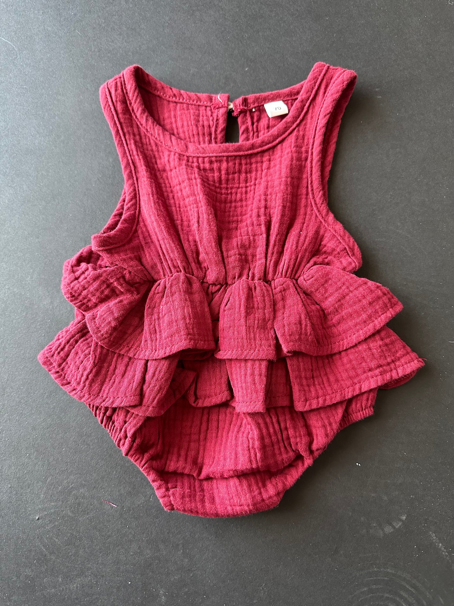 Linen Maroon Romper - infant girls