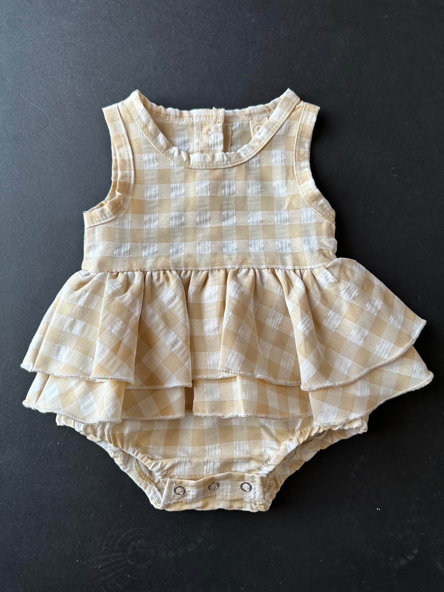 Rufffled neutral gingham Romper - girls