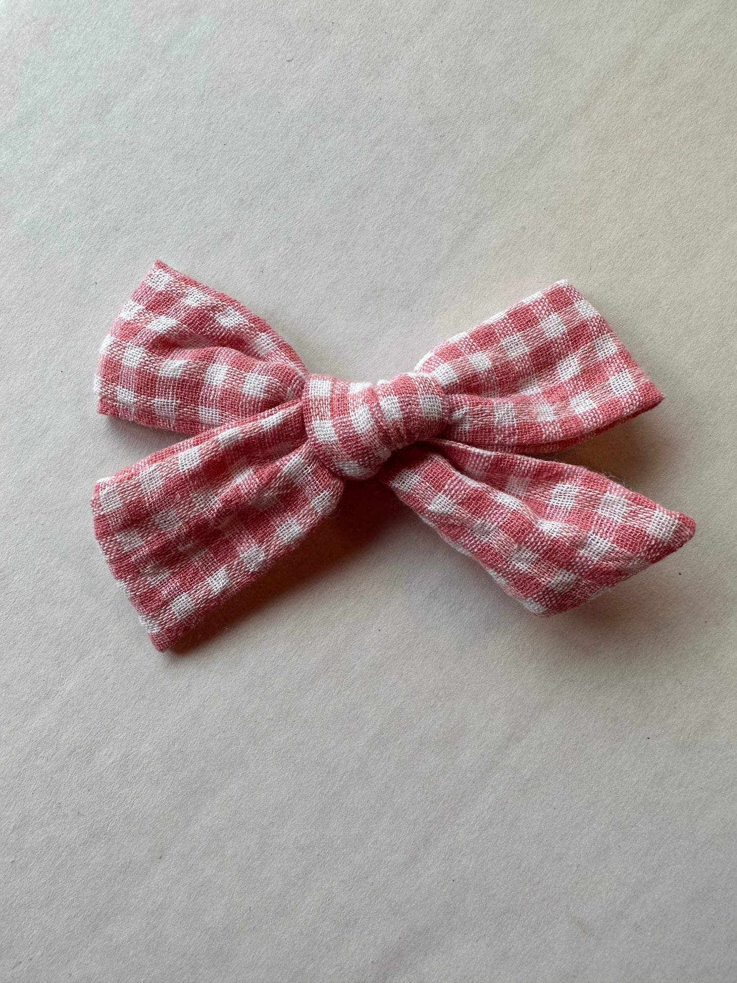 Linen Gingham Bow - Pink