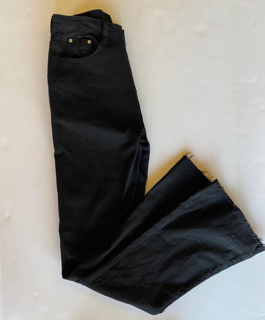 Black raw hem flare denim Jeans