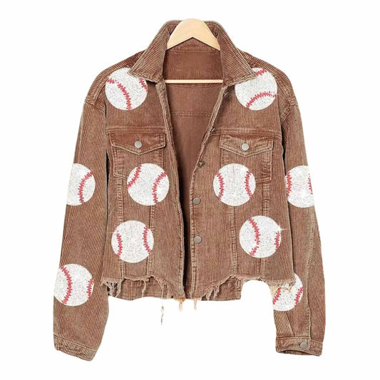 Corduroy baseball sequin jacket