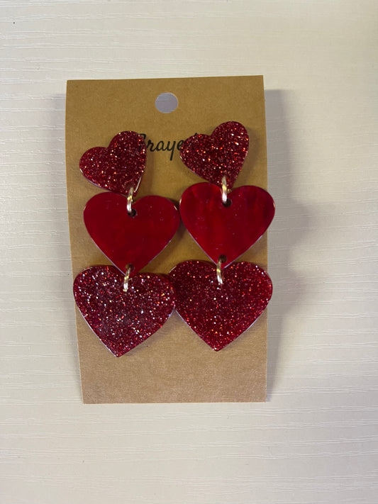 'Glitter Heart' earrings in red