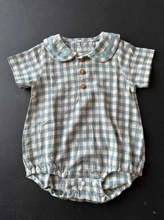 Infant blue gingham Romper - boys